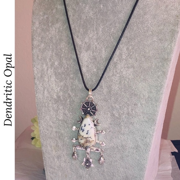 Dendritic Opal Gemstone Unique Handmade Pendant Necklace - Picture 4 of 4